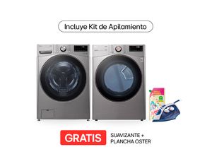 Combo Lavadora Automática LG WM22VV2S6BR | Incluye Secadora a Gas LG 22 Kg DF22VV2SBR + Suavizante + Stacking Kit + Plancha Oster