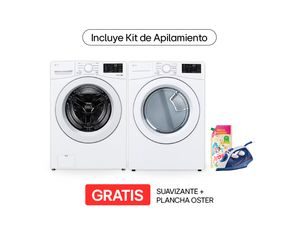 Combo Lavadora Automática LG WM25WV2S6W | Incluye Secadora LG DF50WV2S6W + Stacking Kit + Suavizante y Plancha Oster
